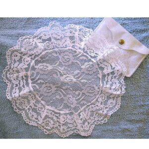 1960s Catholic Chapel Cap White Lace In Soft White Vinyl Case With Snap Closure